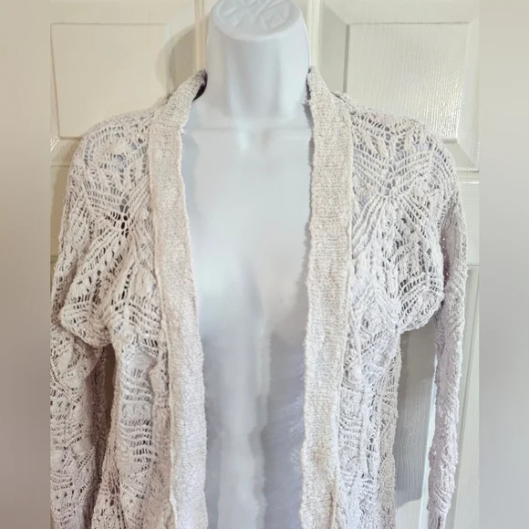 Aeropostale White Crochet Lace Cardigan Women Large Y2K Open Front Layer Cottage - Picture 3 of 7